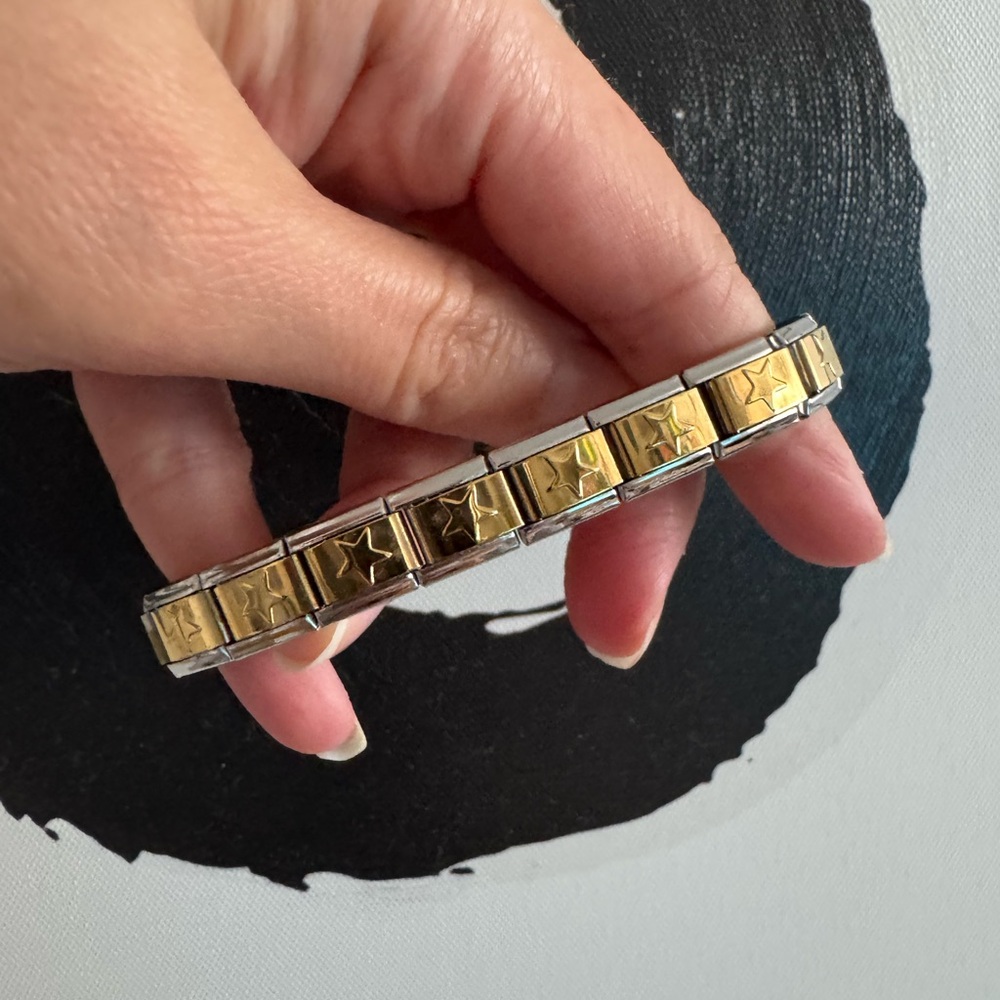 Gold Tone Stars Duo Tone Italian Charm Bracelet